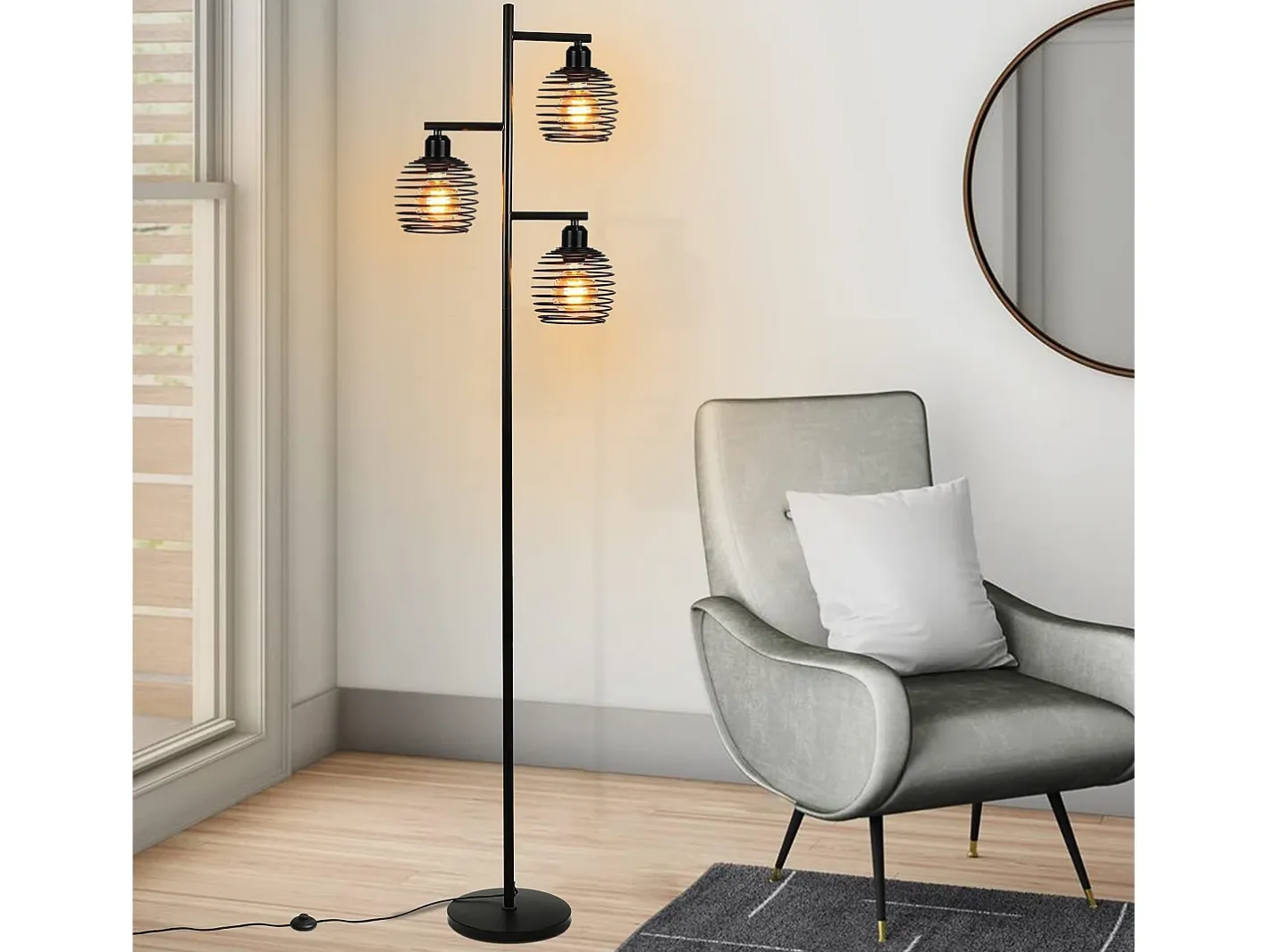 Discount NETTLIFE Lámpara de pie de salón vintage - e27 3 llamas 25W lámpara de pie negra industrial 152CM con interruptor de pie Negro