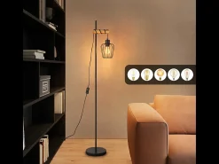 New NETTLIFE Lámpara de pie de madera Lámpara de pie vintage: Lámpara de salón negra Lámpara de pie con casquillo E27 146 cm (sin bombilla) Negro