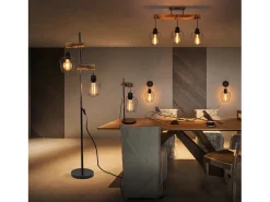 NETTLIFE Lámpara de pie de salón vintage, en madera con 2 llamas en diseño industrial de metal interruptor negro E27 - altura: 151 cm - sin bombilla Marru00f3n New