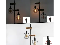 NETTLIFE Lámpara de pie de salón vintage, en madera con 2 llamas en diseño industrial de metal interruptor negro E27 - altura: 151 cm - sin bombilla Marru00f3n New