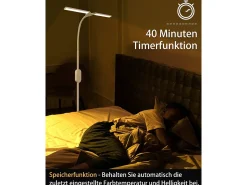 NETTLIFE Lámpara de pie LED para sala de estar regulable - Lámpara de pie táctil ajustable moderna de 158 cm 9 W con temporizador y función de memoria Blanco Discount