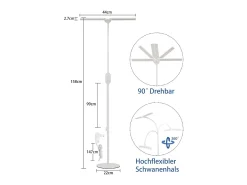 NETTLIFE Lámpara de pie LED para sala de estar regulable - Lámpara de pie táctil ajustable moderna de 158 cm 9 W con temporizador y función de memoria Blanco Discount
