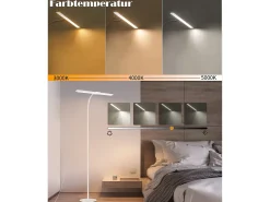 NETTLIFE Lámpara de pie LED para sala de estar regulable - 156 CM moderna con control táctil de 10 W con temporizador con cuello de cisne ajustable Blanco Best