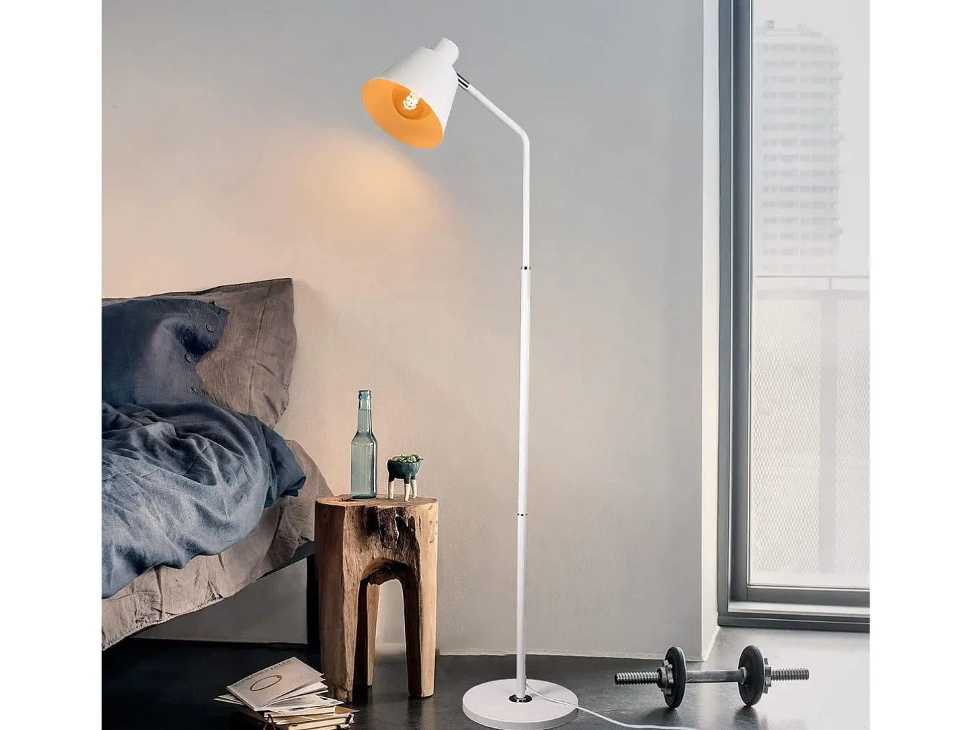 NETTLIFE Lámpara De Pie-Lámpara de Pie para Salón, Lámpara de Pie Vintage - 166cm, Diseño Retro, Lámpara de Pie de Metal con Casquillo E27, Máximo 40W Blanco