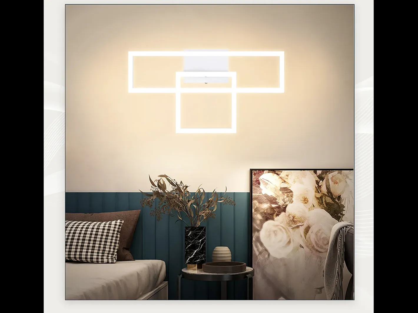 Sale NETTLIFE Lámpara de techo LED para salón, 20 W, diseño moderno, lámpara de cocina, cálido, cuadrada, blanca Blanco