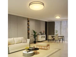 NETTLIFE Plafón-Lámpara de Techo LED 38W Redonda Moderna Regulable con Control Remoto Lámpara de Dormitorio con Pantalla de Tela Lámpara de para Gris