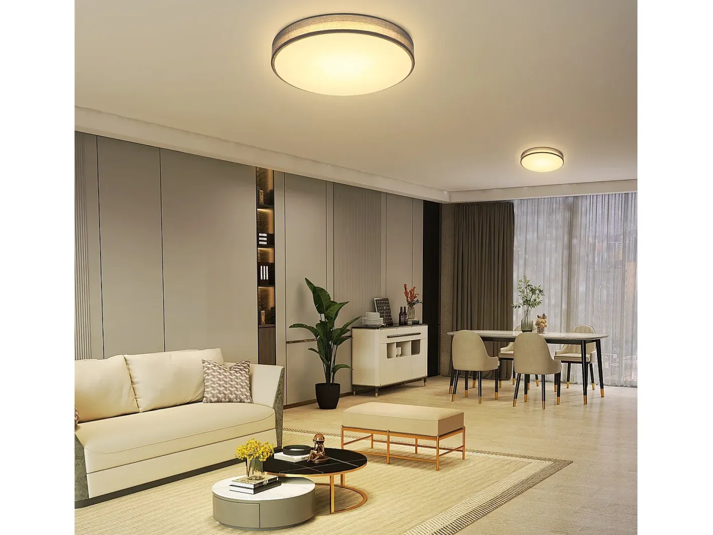 NETTLIFE Plafón-Lámpara de Techo LED 38W Redonda Moderna Regulable con Control Remoto Lámpara de Dormitorio con Pantalla de Tela Lámpara de para Gris