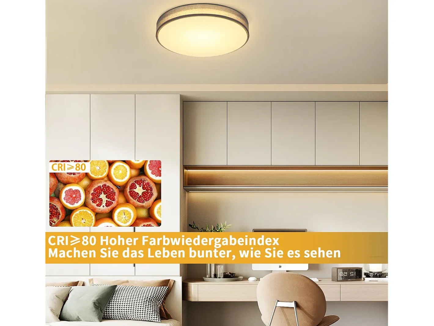 NETTLIFE Plafón-Lámpara de Techo LED 38W Redonda Moderna Regulable con Control Remoto Lámpara de Dormitorio con Pantalla de Tela Lámpara de para Gris
