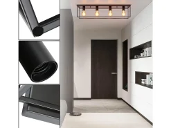 NETTLIFE Plafón-Lámpara de techo 4 focos E27 vintage industrial para dormitorio salón en metal retro Negro