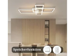 Sale NETTLIFE Lámpara de techo LED para dormitorio, color , regulable, 64 cm, 36 W, geométrica, para sala de estar, con control remoto Plateado