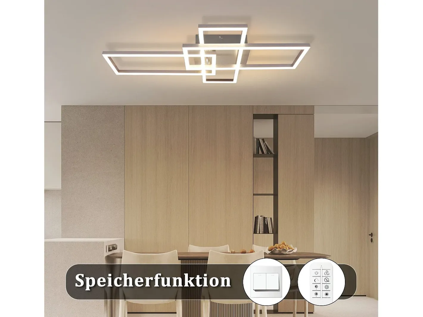 Sale NETTLIFE Lámpara de techo LED para dormitorio, color , regulable, 64 cm, 36 W, geométrica, para sala de estar, con control remoto Plateado