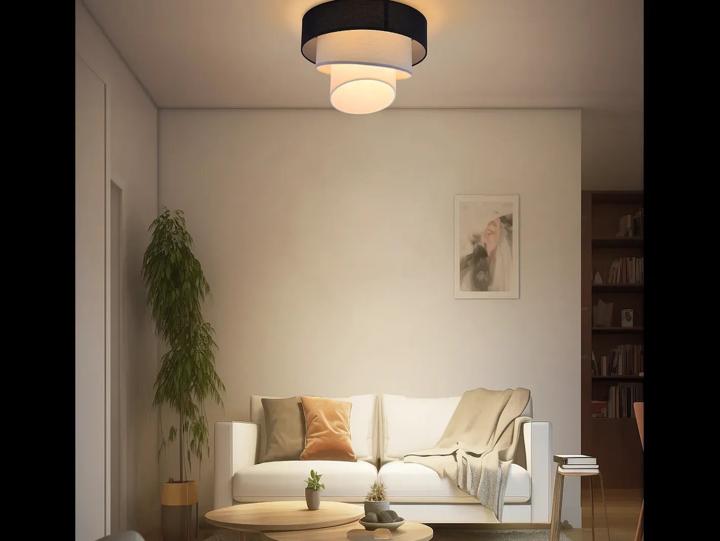 New NETTLIFE Lámpara de techo para salón, pantalla de tela, Ø40cm, blanco cálido, E27, moderna, color Negro
