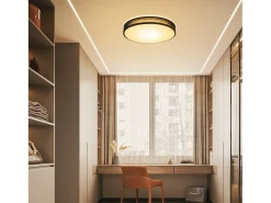 New NETTLIFE Lámpara de Techo LED 3000K, 12W, 30CM Lámpara Redonda Negra Moderna para Blanca cálida con Pantalla de Tela Luz de Techo para Dormitorio Negro