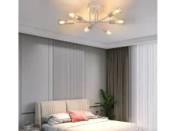 NETTLIFE Lámpara de techo E27, lámpara retro con 6 bombillas, abanico , estilo industrial y rústico, iluminación para la sala de estar, máximo 25 vatios. Blanco