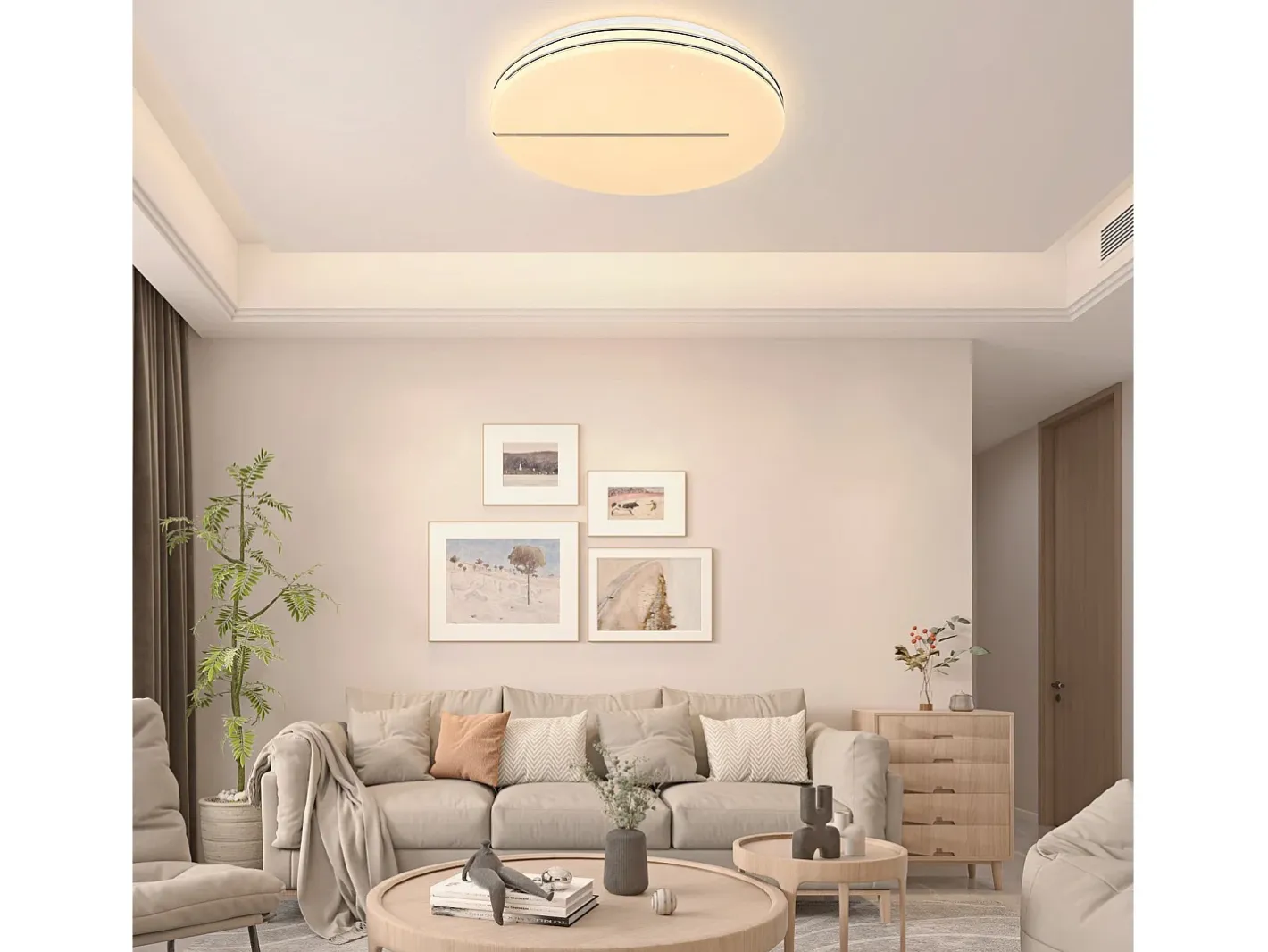 NETTLIFE Plafón-Lámpara de Techo LED Moderna Lámpara Redonda de de 44 W 40 cm Regulable con Control Remoto Iluminación de Dormitorio con Cielo Estrellado Blanco