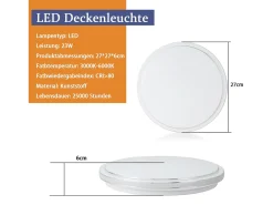 NETTLIFE Plafón-Lámpara de techo LED redonda moderna, lámpara de dormitorio regulable de 23W con control remoto, lámpara de cielo estrellado de 27cm Blanco