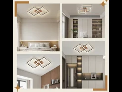 NETTLIFE Plafón-Lámpara de techo LED negra de madera, 3000K, luz blanca cálida, diseño moderno, 24W Negro