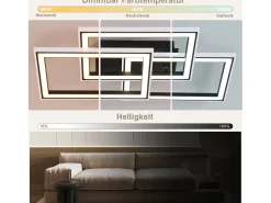 NETTLIFE Plafón-Lámpara de Techo LED Sala de Estar 45W Lámpara de Sala de Estar Negra Moderna Regulable con Control Remoto Cambio de Color Geométrico para Negro