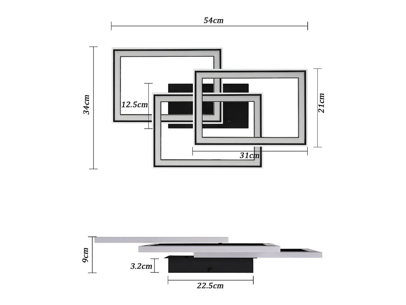 NETTLIFE Plafón-Lámpara de Techo LED Sala de Estar 45W Lámpara de Sala de Estar Negra Moderna Regulable con Control Remoto Cambio de Color Geométrico para Negro