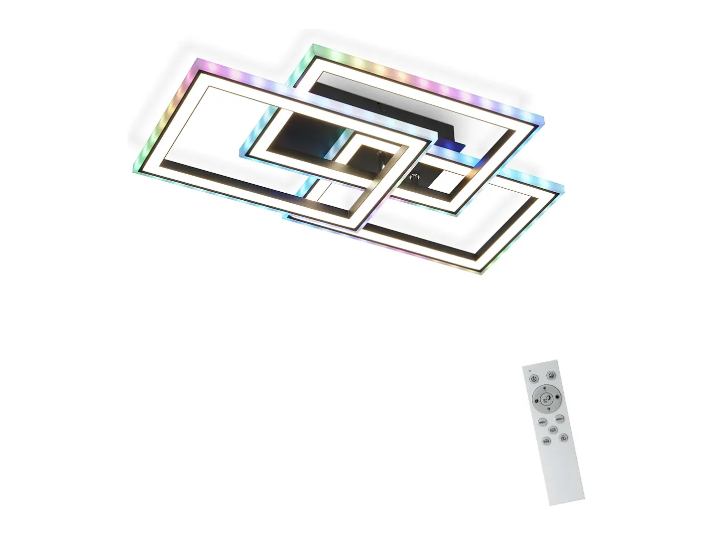 NETTLIFE Plafón-Lámpara de Techo LED Sala de Estar 45W Lámpara de Sala de Estar Negra Moderna Regulable con Control Remoto Cambio de Color Geométrico para Negro