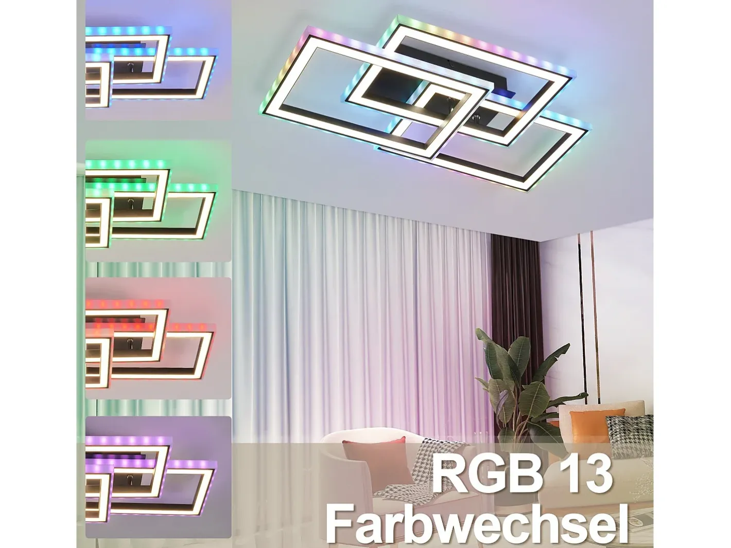 NETTLIFE Plafón-Lámpara de Techo LED Sala de Estar 45W Lámpara de Sala de Estar Negra Moderna Regulable con Control Remoto Cambio de Color Geométrico para Negro