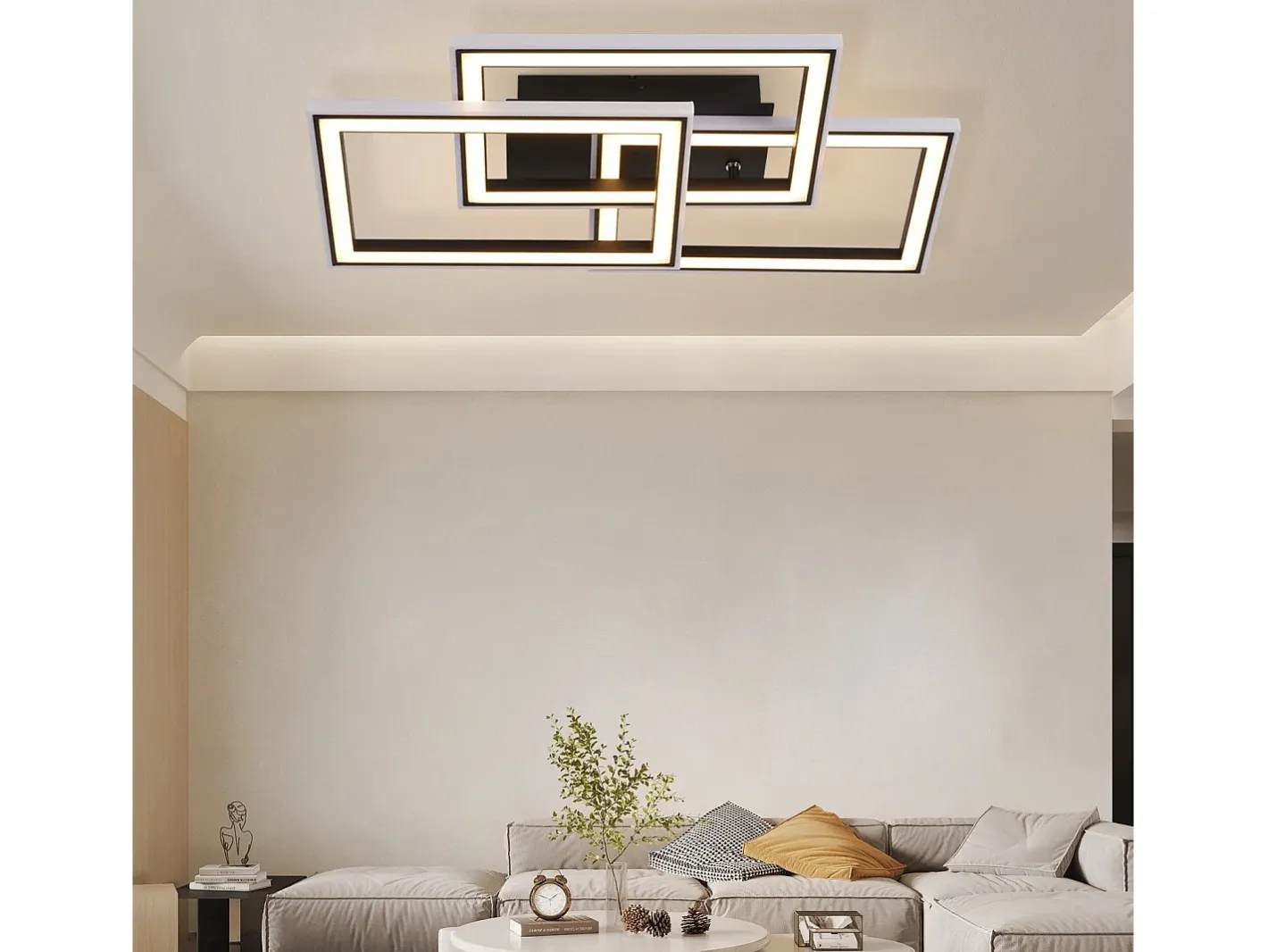 NETTLIFE Plafón-Lámpara de Techo LED Sala de Estar 45W Lámpara de Sala de Estar Negra Moderna Regulable con Control Remoto Cambio de Color Geométrico para Negro
