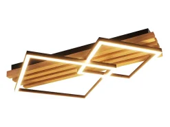 NETTLIFE Plafón-Lámpara de techo LED de madera regulable, 55 cm, cuadrada, para dormitorio, moderna, geométrica, 36 W, para sala de estar, con control remoto Marru00f3n