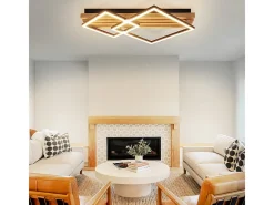 NETTLIFE Plafón-Lámpara de techo LED de madera regulable, 55 cm, cuadrada, para dormitorio, moderna, geométrica, 36 W, para sala de estar, con control remoto Marru00f3n