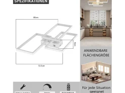 NETTLIFE Lámpara de Techo LED de Metal Blanco 72W 80cm Lámpara de Salón Moderna Regulable con Diseño Rectangular para Dormitorios, Dormitorios Negro Best