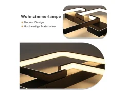 NETTLIFE Plafón-Lámpara de Techo LED 45W Metal 60CM Salón Regulable con Mando a Distancia Diseño Moderno para Dormitorio Comedor Estudio Cocina Negro