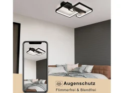NETTLIFE Plafón-Lámpara de Techo LED 45W Metal 60CM Salón Regulable con Mando a Distancia Diseño Moderno para Dormitorio Comedor Estudio Cocina Negro