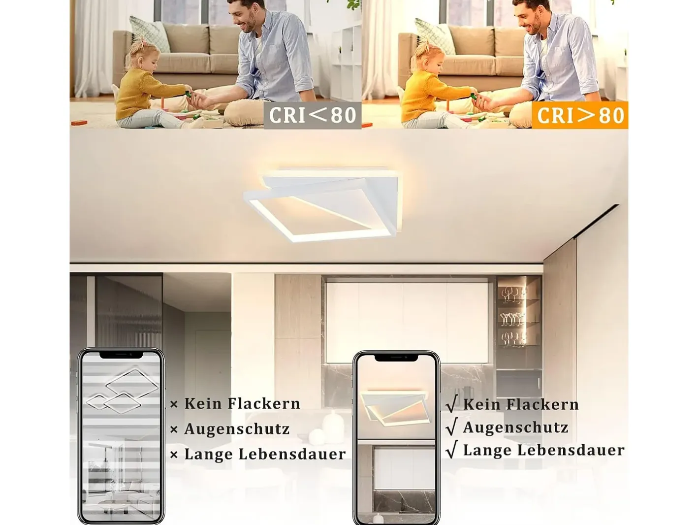 NETTLIFE Lámpara de techo LED 40W Lámparas modernas Sala de estar Dormitorio Regulable con control remoto Lámpara de de diseño blanca para pasillo Blanco