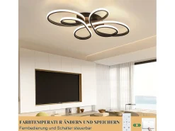 NETTLIFE Plafón-Lámpara de Techo LED Negra Regulable 80 cm Salón 78W Dormitorio Moderna con Mando a Distancia Diseño Ideal para Comedor Oficina Cocina Negro