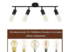 NETTLIFE Lámpara de Techo Foco de Techo E27 Lámpara de Industrial Giratoria de Vintage de 350 ° para Sala de Estar Dormitorio (Sin Bombilla) Negro Hot