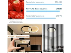 NETTLIFE Lámpara de Techo LED 45W, 3000K-6000K, 50CM Regulable Moderno con Control Remoto Lámpara de Lámpara de de Diseño de Metal Negro Clearance