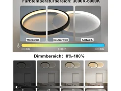 NETTLIFE Lámpara de Techo LED 45W, 3000K-6000K, 50CM Regulable Moderno con Control Remoto Lámpara de Lámpara de de Diseño de Metal Negro Clearance