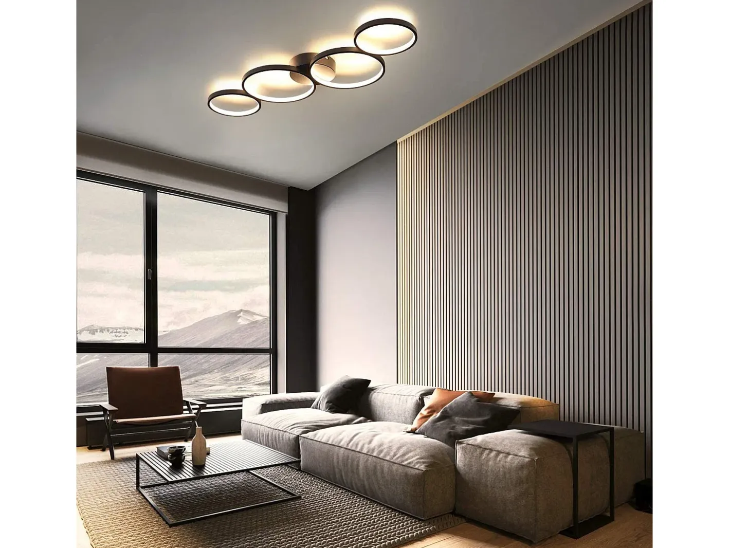 Online NETTLIFE Lámpara de Techo LED 37W 3000k Blanco Cálido Anillo Redondo Moderno 89cm Lámpara de Escritorio de Diseño para Dormitorio Sala de Estar Negro