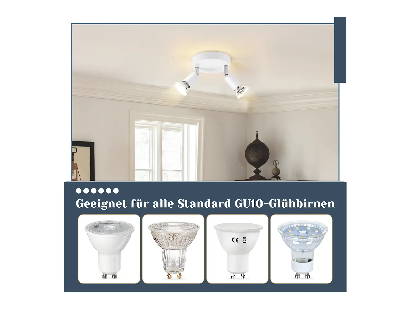 NETTLIFE Plafón-Lámpara de Techo LED GU10 - 2 Focos de Techo Redondos Modernos de 350° para Cocinas Pasillo Dormitorio Sala de Estar - Sin Bombilla blanca Blanco