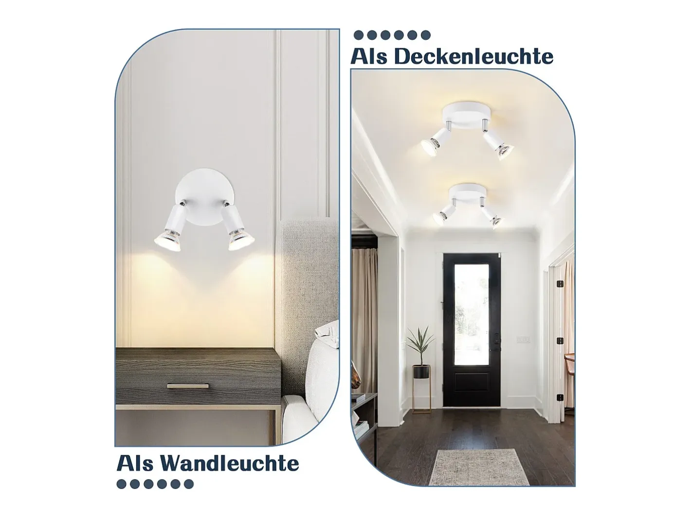 NETTLIFE Plafón-Lámpara de Techo LED GU10 - 2 Focos de Techo Redondos Modernos de 350° para Cocinas Pasillo Dormitorio Sala de Estar - Sin Bombilla blanca Blanco