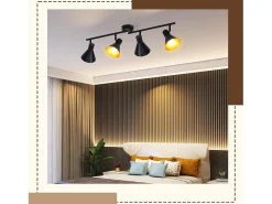NETTLIFE Lámpara de Techo de 4 Puntos Salón Vintage 71CM E14 Metal Giratorio 330° Industrial para Dormitorio Cocina Pasillo Negro Best