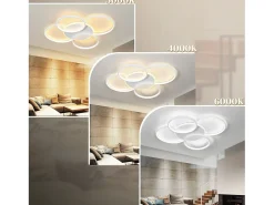 NETTLIFE Plafón-Lámpara de techo LED para sala de estar regulable de 70 W con control remoto, 5 anillos, acrílico moderno regulable Blanco