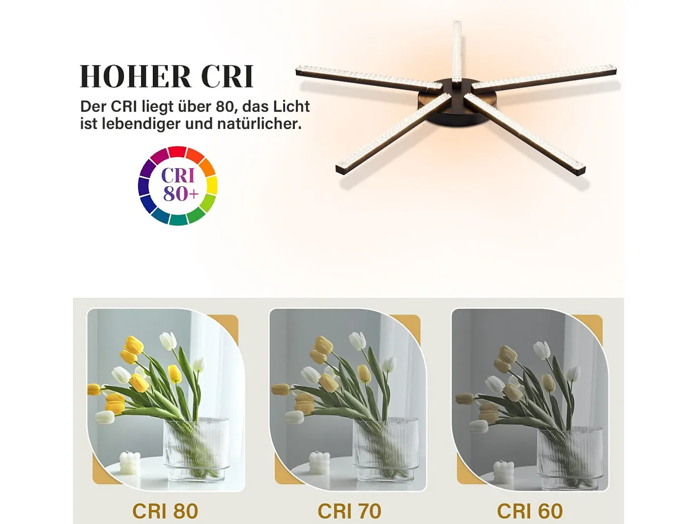 Discount NETTLIFE Lámpara de Techo LED Salón 25" 24W Cocina Moderno 5 Bombillas Diseño Pasillo Blanco Cálido Cristal Dormitorio para Cocina Negro