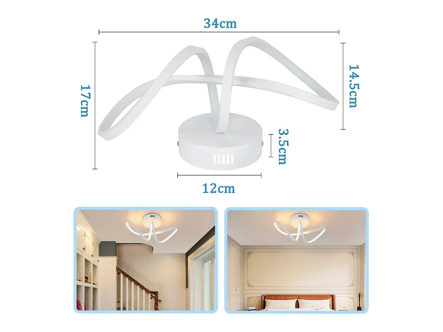 NETTLIFE Lámpara de techo LED moderna para sala de estar, 12 W, interior, 3000 K, LED Blanco