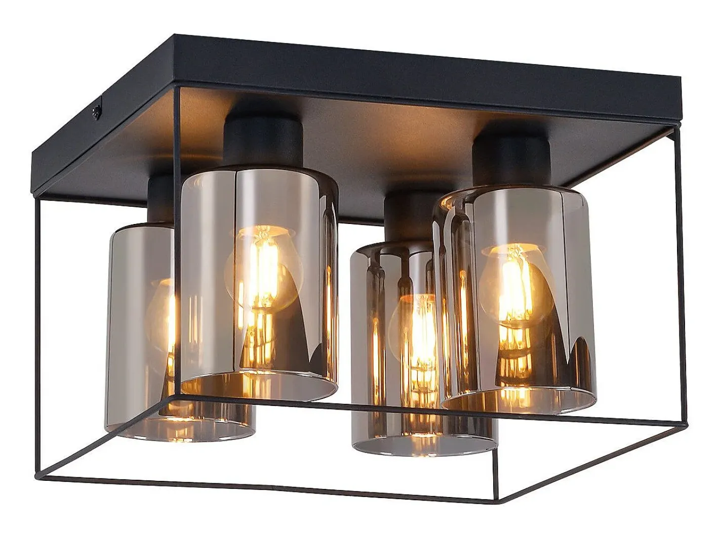 Outlet NETTLIFE Lámpara de techo para salón, cristal, 4 bombillas, E27, estilo industrial vintage, metal, , retro Negro