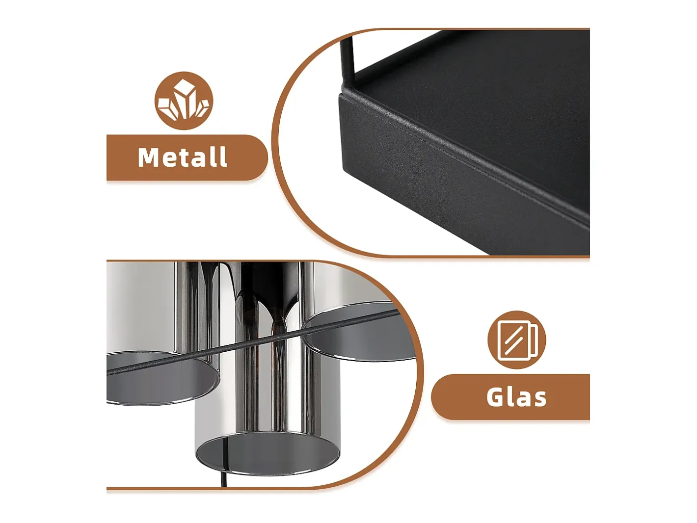 Outlet NETTLIFE Lámpara de techo para salón, cristal, 4 bombillas, E27, estilo industrial vintage, metal, , retro Negro