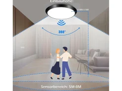 NETTLIFE Lámpara de Techo LED con Sensor de Movimiento Interior IP44 15W Lámpara de Sótano Redonda con Sensor de Movimiento Ø 30cm 4000K Negro Discount