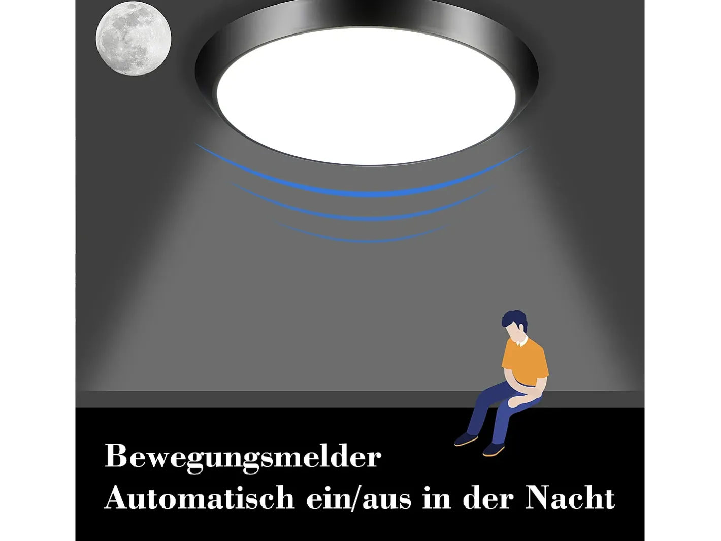 NETTLIFE Lámpara de Techo LED con Sensor de Movimiento Interior IP44 15W Lámpara de Sótano Redonda con Sensor de Movimiento Ø 30cm 4000K Negro Discount