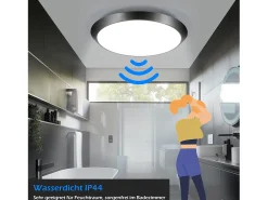 NETTLIFE Lámpara de Techo LED con Sensor de Movimiento Interior IP44 15W Lámpara de Sótano Redonda con Sensor de Movimiento Ø 30cm 4000K Negro Discount