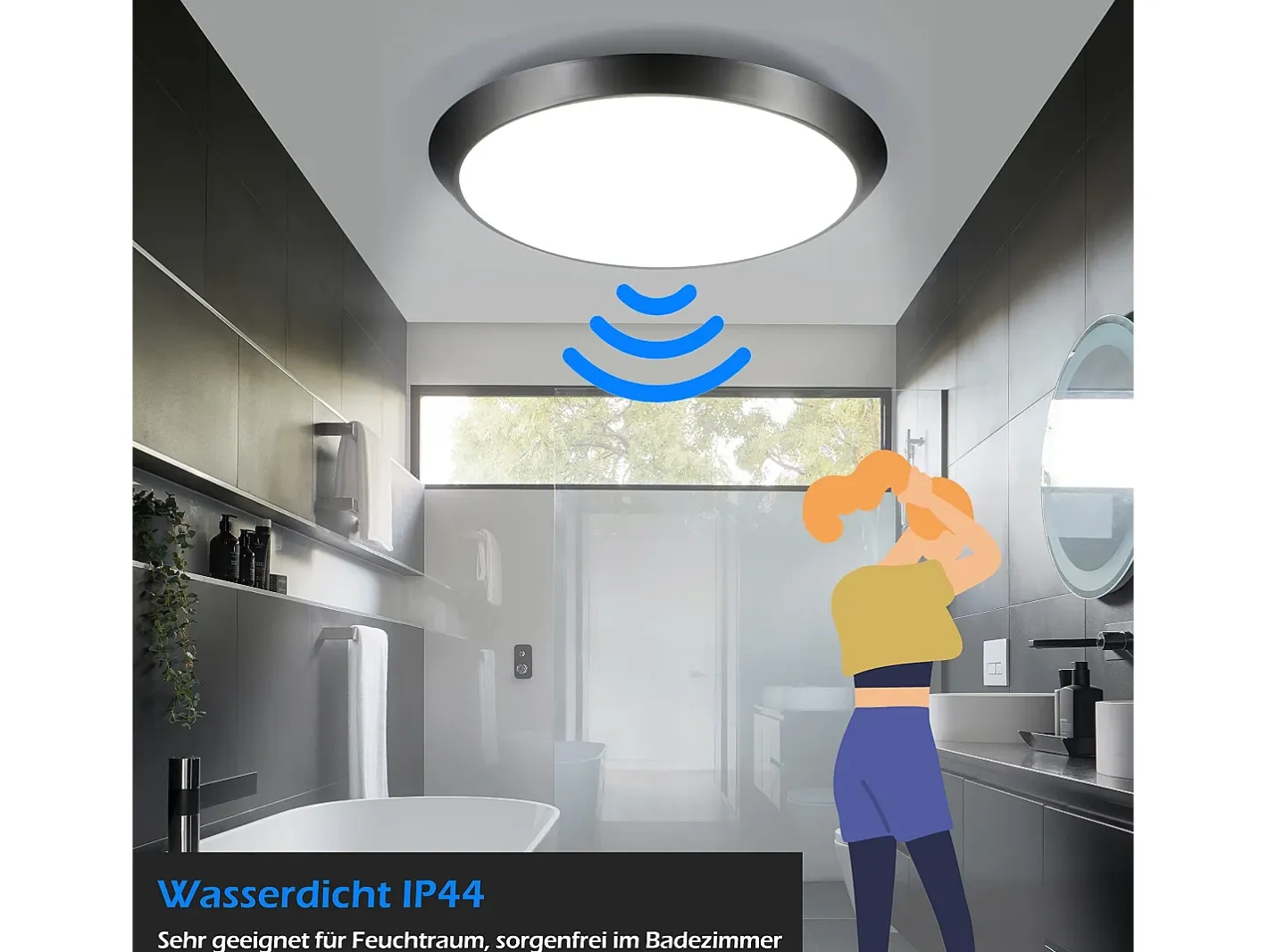 NETTLIFE Lámpara de Techo LED con Sensor de Movimiento Interior IP44 15W Lámpara de Sótano Redonda con Sensor de Movimiento Ø 30cm 4000K Negro Discount