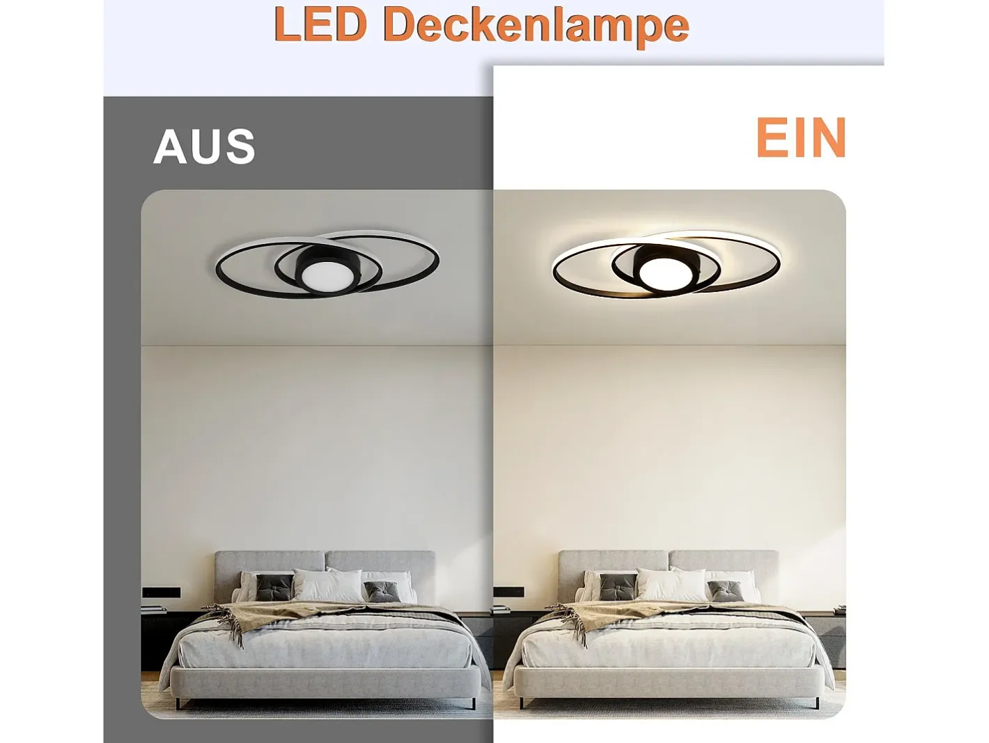 NETTLIFE Plafón-Lámpara de Techo LED 3000K-6500K Regulable 48W Habitación Infantil Salón con Mando a Distancia Moderna para Dormitorio Cocina Balcón Negro